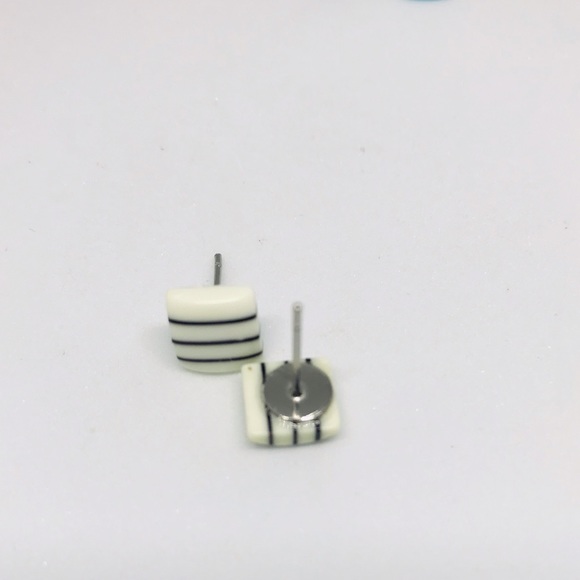 Black And White Minimalist Repurposed Stud Earrings - Picture 2 of 14
